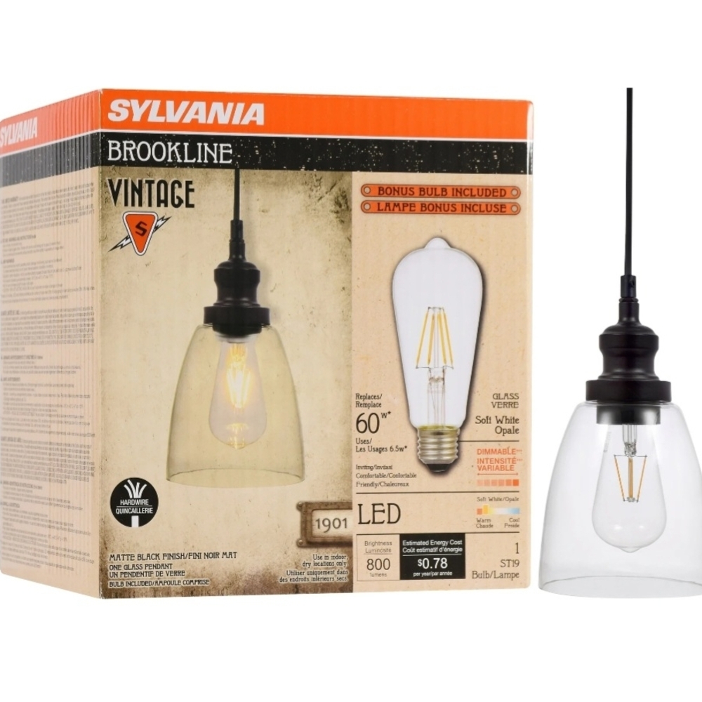 Sylvania Glass Pendant Light Fixture Kit w/ Bulb